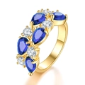 Anello in oro rosa con cristalli blu a goccia d'acqua e zirconi AAA per donna - Aperto Regolabile / Colore Oro Zirconia Cubica Blu Zaffiro