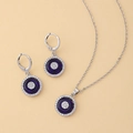 Parure de bijoux argentée élégante avec pierres rondes violettes et collier de zircon avec boucles - Bleu saphir