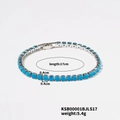 Silver hip-hop tennis bracelet with 4mm turquoise stones, 17cm length for men and women - 17cm / Rhodium Plated Turquoise