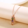 Elegante collar de oro rosa con colgante triple de circón de colores y piedras pavé - Oro Rosa Colorido