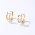 Minimalist gold plated hoop earrings with rectangular clear cubic zirconia stones - 16K Gold White Zirconia