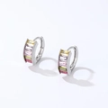 Silver hoop earrings with a row of colorful rectangular cubic zirconia stones - Silver Multicolor