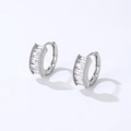 Minimalist silver hoop earrings with square-cut cubic zirconia in a secure leverback design - White K White Diamond