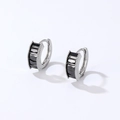 Minimalist geometric earrings with rectangular black cubic zirconia in silver finish - White K Black Diamond