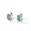 Silberne Creolen mit blauen Zirkonia und hohlen Details im Gitterdesign an der Seite - Silber Himmelblau