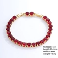 Gold plated tennis bracelet with 6mm red zircon stones and 17+2cm extension chain - Gold Base Dark Red