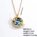 18K gold plated heart planet necklace with abalone shell and sparkling zircon stones - Saturn Planet (N00762-4)