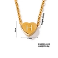 Gold heart pendant necklace with engraved letter H on 45cm minimalist chain - Letter H(KSN00146-H)