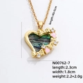 18K gold plated heart necklace with colorful abalone shell inlay and zircon accents - Bow Heart (N00762-7)