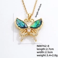 18K gold plated butterfly necklace featuring iridescent abalone shell and white cubic zirconia - Rhinestone Butterfly (N00762-8)
