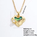18K gold heart necklace with abalone shell inlay and zircon stone pendant - Rippled Heart (N00762-9)