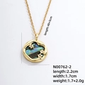 Gold-plated heart planet necklace with abalone shell inlay and zircon star details - Planet Round (N00762-2)