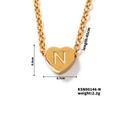 Gold heart initial N necklace featuring a polished heart pendant and a fine cable chain - Letter N(KSN00146-N)