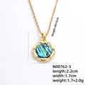 Gold-plated round necklace with iridescent abalone shell and sparkling zircon border - Rhinestone Edge Disc (N00762-3)