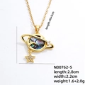 18K gold plated saturn heart necklace with abalone shell and zircon 40+5cm chain - Planet Star (N00762-5)