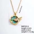 Gold-plated necklace with abalone shell heart pendant and zircon dragonfly detail - Dragonfly Disc (N00762-6)