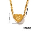 Gold-plated heart pendant necklace with engraved letter S on a dainty 45cm chain - Letter S(KSN00146-S)
