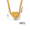 Golden V-letter engraved heart necklace with 45cm O-chain in polished finish - Letter V(KSN00146-V)