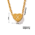 Golden heart necklace featuring letter X pendant with 45cm chain and polished finish - Letter X(KSN00146-X)