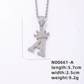 Ciondolo hip hop lettera A corona d'argento con zirconi pavé e catena a corda intrecciata - Stile Lettera A (N00661-A) / Catena a Torciglione 60cm / Lettera Argento A