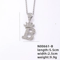 Collana con ciondolo lettera B corona hip hop con pietre di zirconia cubica ghiacciate - Stile Lettera B (N00661-B) / Catena a Torciglione 60cm / Lettera Argento B