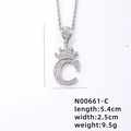 Collana hip hop argentata con ciondolo lettera C a corona ghiacciata e catena a corda - Stile Lettera C (N00661-C) / Catena a Torciglione 60cm / Lettera Argento C