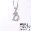 Collana con ciondolo lettera D corona hip hop e micro-pave di zirconi cubici - Stile Lettera D (N00661-D) / Catena a Torciglione 60cm / Lettera Argento D