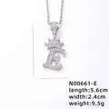 Silver crown letter E pendant with white cubic zirconia micro-pave on twist chain - Silver Letter E