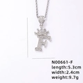Silver crown letter F pendant with pave zircons and rope chain, 5.3cm length - Silver Letter F