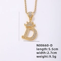 Collana corona lettera D placcata in oro con ciondolo in zirconia micro-pave e catena - Lettera D (N00660-D)
