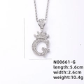 Silver crown letter G pendant with white zircons on twist chain, 5.6cm length - Silver Letter G