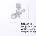 Pendente lettera H d'argento con chiusura a cuore ghiacciato e catena a corda - Lettera H Argentata con Strass