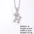 Hip hop crown letter H pendant with zircon stones in silver tone finish and rope chain - Silver Letter H