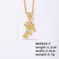 Collana con ciondolo lettera F dorata con corona e zirconi su catena a corda - Lettera F (N00660-F)