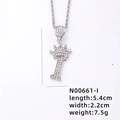 Silver hip hop crown letter I pendant with white zircons and twist chain details - Silver Letter I