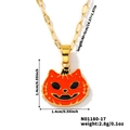 Detailoverzicht van pompoenkat hanger met afmetingen en verstelbare gouden ketting - Gemengd Goud Metaal