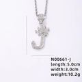Hip hop silver crown letter J pendant with cubic zirconia and rope chain, 5cm height - Silver Letter J