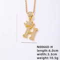 Collana con corona e lettera H dorata con zirconi micro-pave e catena a fune - Lettera H (N00660-H)