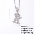 Silver crown initial K pendant with pavé cubic zirconia and twist chain necklace - Silver Letter K