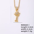 Collana hip hop placcata oro con ciondolo lettera I a corona con zirconi - Lettera I (N00660-I)