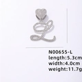 Ciondolo lettera L corsivo con chiusura a cuore e cristalli d'argento, misura 5,3x4,0cm - Lettera L Argentata con Strass