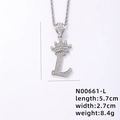 Hip hop style letter L pendant necklace with crown and sparkling micro-pave white zircons - Silver Letter L