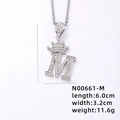 Hip hop silver crown letter M pendant with iced out cubic zirconia and twist chain - Silver Letter M