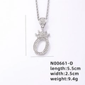 Hip hop crown initial O pendant with cubic zirconia pave and twisted rope chain - Silver Letter O