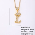 Collana con ciondolo lettera L dorata con design a corona e micro-pavé di zirconi - Lettera L (N00660-L)
