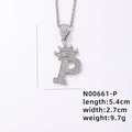 Silver hip hop crown pendant with letter P design and micro-pave cubic zirconia crystals - Silver Letter P