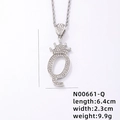 Silver crown initial Q pendant necklace with micro-pave cubic zirconia stones - Silver Letter Q