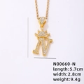 Pendente lettera N placcato oro con corona e micro-pavé di zirconi su catena a maglia - Lettera N (N00660-N)