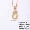 Collana con ciondolo lettera O placcata in oro con corona e zirconi, 5,5cm x 2,5cm - Lettera O (N00660-O)
