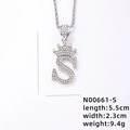 Hip hop silver crown letter S pendant necklace with cubic zirconia and rope chain - Silver Letter S